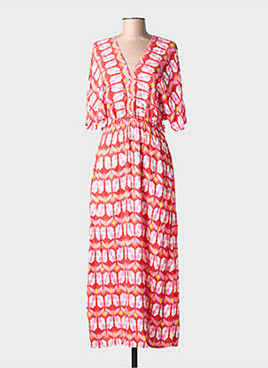 Robe longue imprimé fantaisie manches courtes rouge LA FEE MARABOUTEE femme