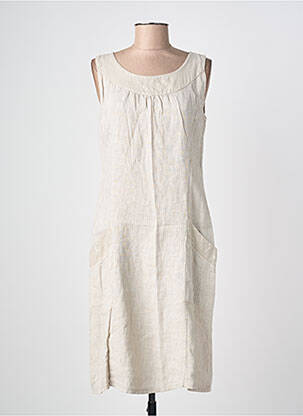 Robe mi-longue tissage crêpe sans manche beige QUATTRO femme