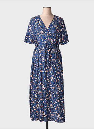 Robe mi-longue imprimé fleurs manches courtes bleu LA FEE MARABOUTEE femme