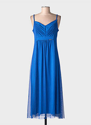 Robe mi-longue doublure fines bretelles bleu MALOKA femme