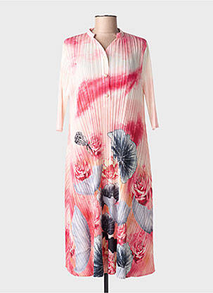 Robe mi-longue imprimé fleurs manches 3/4 rose NESLAY femme