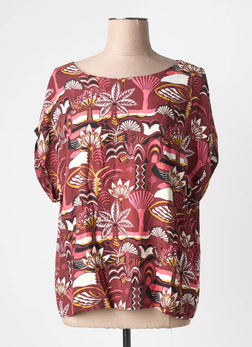 Blouse tissage popeline manches courtes marron LA FEE MARABOUTEE femme