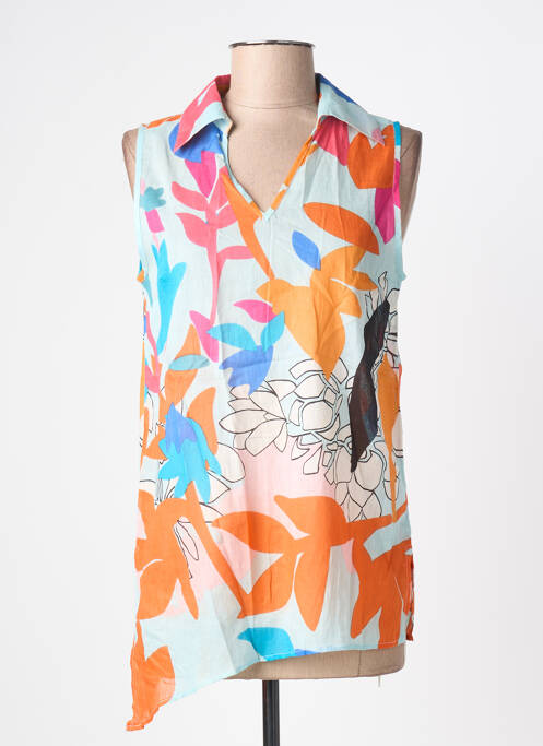 Blouse tissage popeline sans manche orange L'ATELIER D'ANNA femme