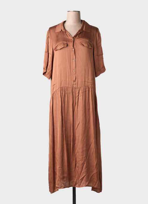 Robe longue manches courtes manches courtes marron LA FEE MARABOUTEE femme