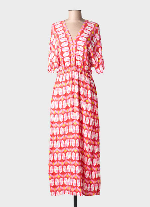 Robe longue imprimé fantaisie manches courtes rouge LA FEE MARABOUTEE femme