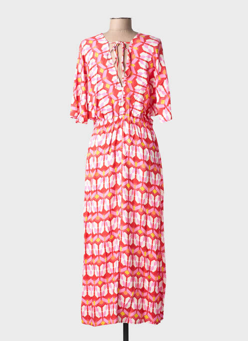 Robe longue imprimé fantaisie manches courtes rouge LA FEE MARABOUTEE femme