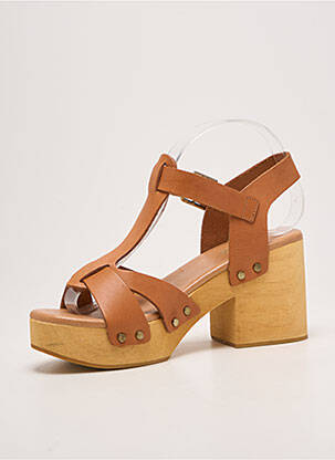 Sandales/nu pieds semi compensé talon de 7 à 9cm marron REQINS femme