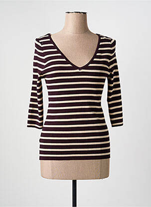 Pull col v manches 3/4 violet GRACE & MILA femme