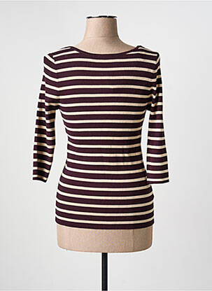 Pull col v manches 3/4 violet GRACE & MILA femme
