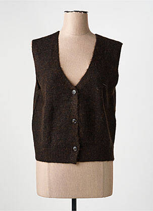 Gilet sans manche maille tricot marron fonce GRACE & MILA femme
