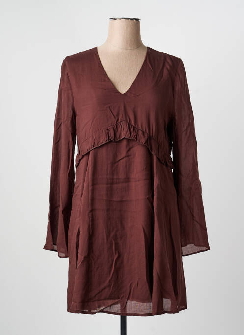 Robe courte coupe évasée manches longues marron LILI & LALA femme