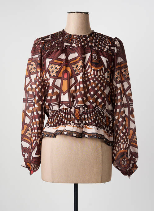 Blouse imprimé fantaisie manches longues marron AN' GE femme