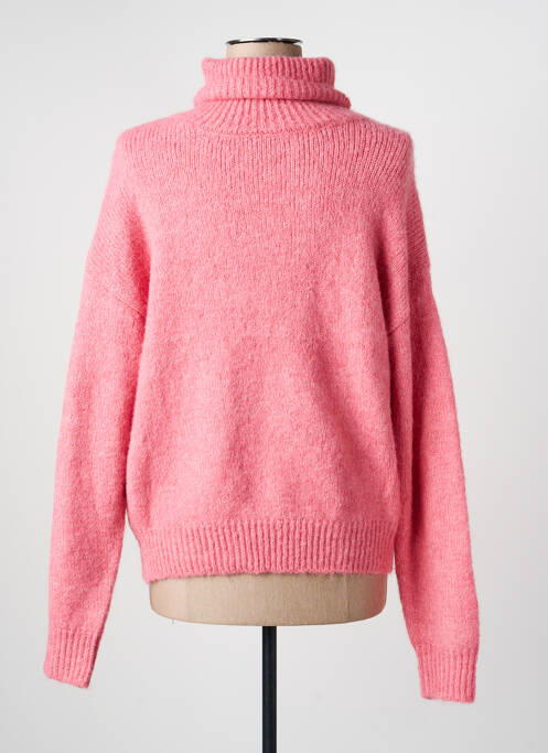 Pull col roulé tissage chiné manches longues rose LILI & LALA femme