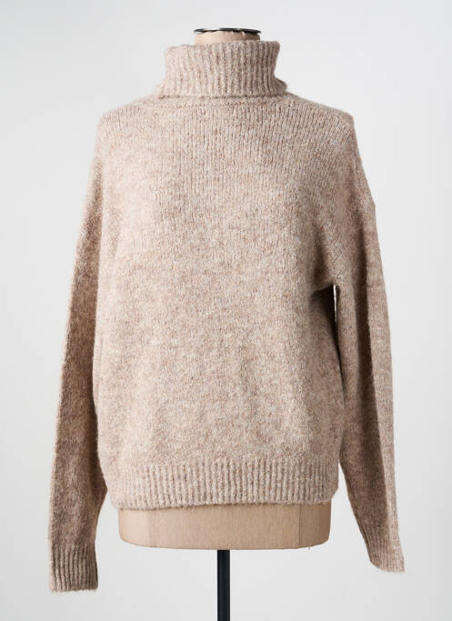 Pull col roulé tissage chiné manches longues marron LILI & LALA femme