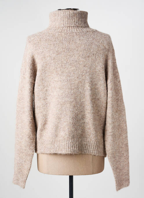 Pull col roulé tissage chiné manches longues marron LILI & LALA femme