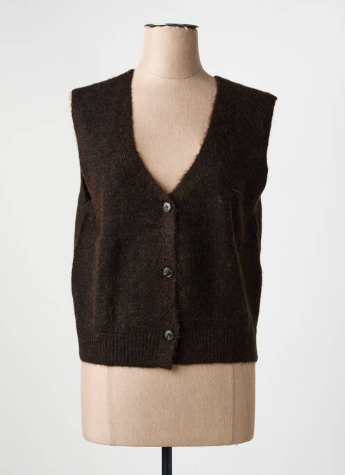 Gilet sans manche maille tricot marron fonce GRACE & MILA femme