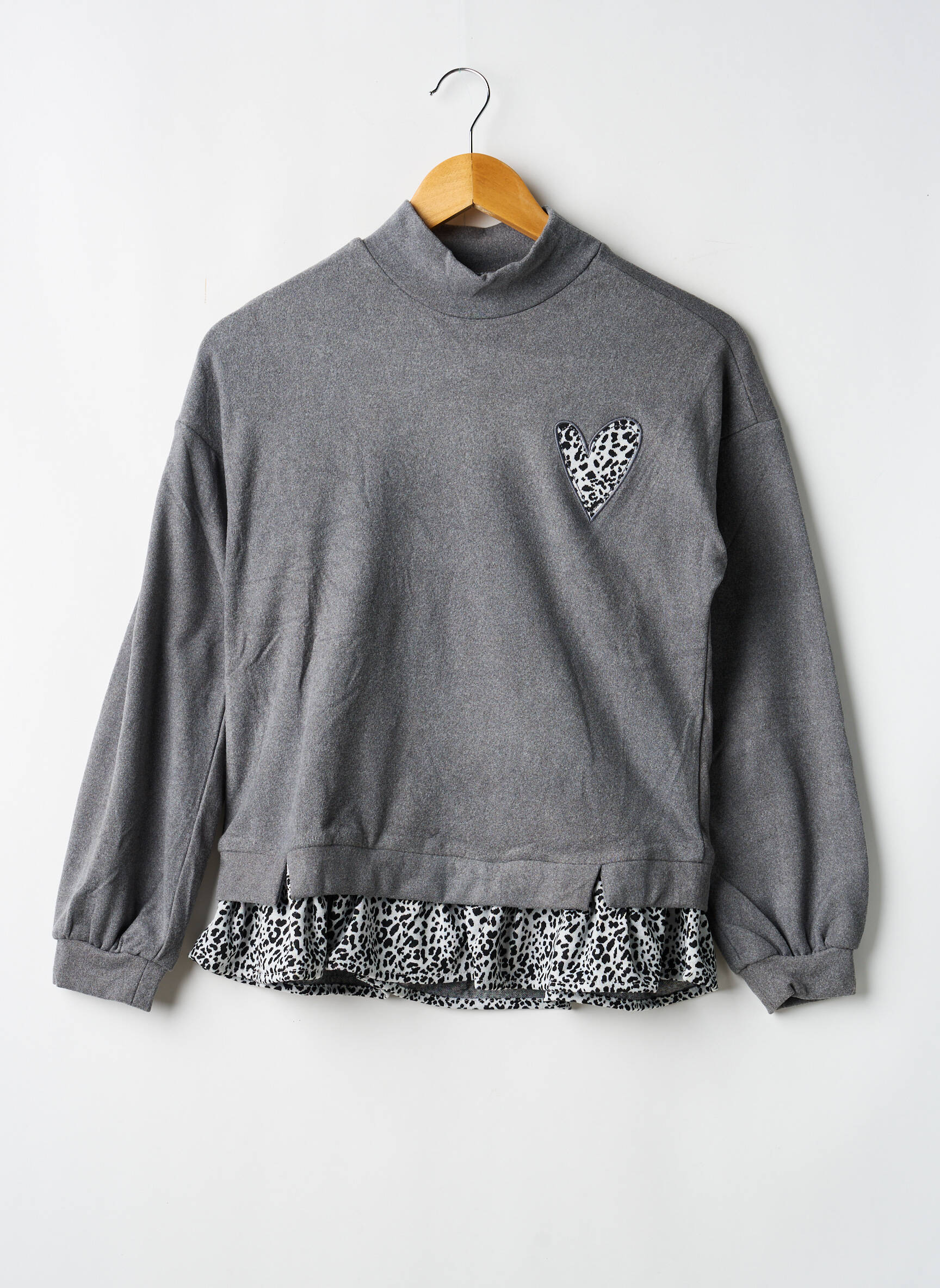 Pull coupe droite manches longues gris NEWNESS fille