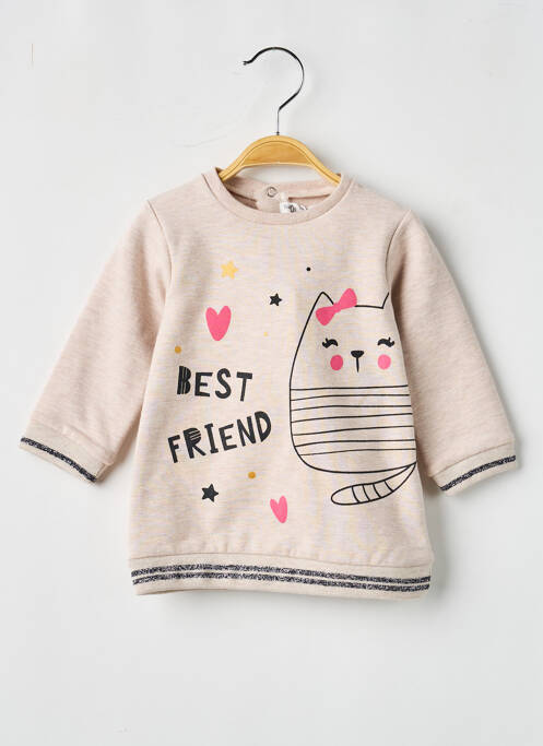 Robe pull sérigraphie manches longues beige BABY BOL fille