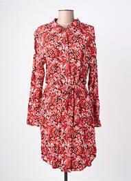 Robe mi-longue imprimé fantaisie manches longues rouge ICHI femme