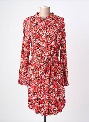 Robe mi-longue imprimé fantaisie manches longues rouge ICHI femme