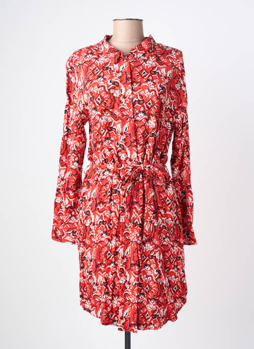 Robe mi-longue imprimé fantaisie manches longues rouge ICHI femme
