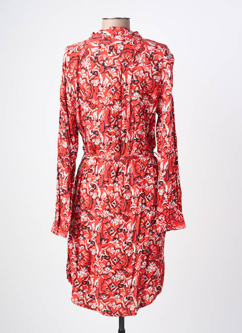 Robe mi-longue imprimé fantaisie manches longues rouge ICHI femme