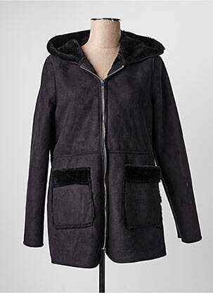 Manteau long coupe droite a capuche noir TIFFOSI femme