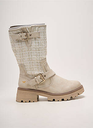 Bottes tissage satiné talon de 4 à 6cm beige MUSTANG femme
