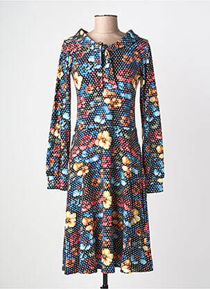 Robe mi-longue imprimé fleurs manches longues noir MARGOT femme