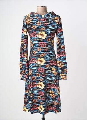 Robe mi-longue imprimé fleurs manches longues noir MARGOT femme