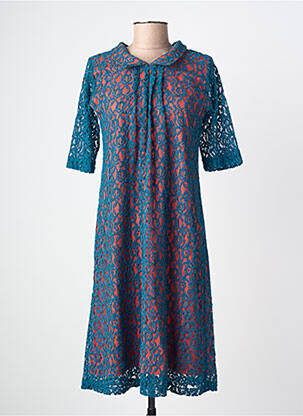 Robe mi-longue manches courtes manches courtes bleu MARGOT femme