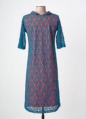 Robe mi-longue manches courtes manches courtes bleu MARGOT femme