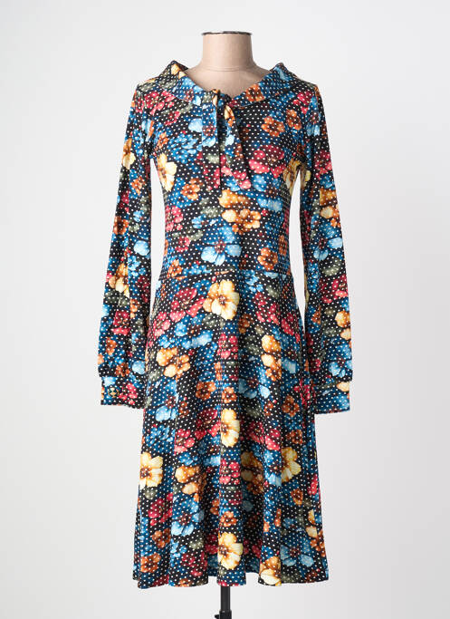 Robe mi-longue imprimé fleurs manches longues noir MARGOT femme