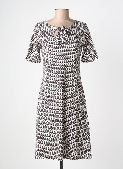 Robe mi-longue imprimé fantaisie manches courtes beige MARGOT femme