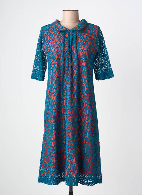 Robe mi-longue manches courtes manches courtes bleu MARGOT femme