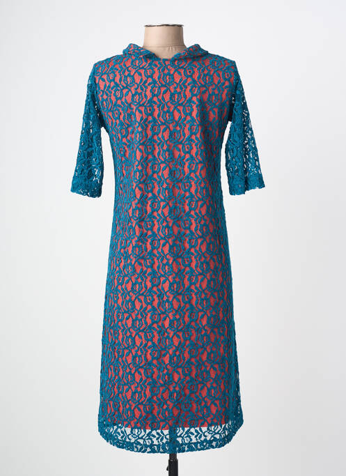 Robe mi-longue manches courtes manches courtes bleu MARGOT femme