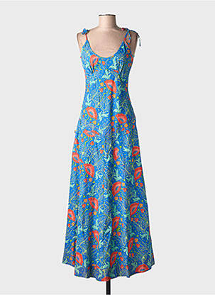 Robe longue imprimé fantaisie sans manche bleu KALI YOG femme