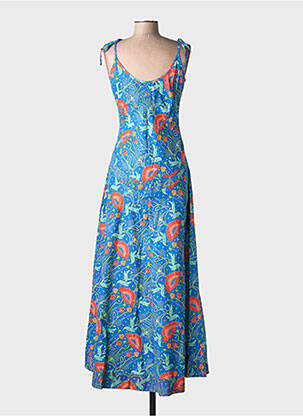 Robe longue imprimé fantaisie sans manche bleu KALI YOG femme