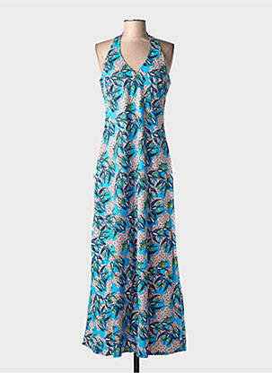 Robe longue imprimé fantaisie sans manche bleu KALI YOG femme