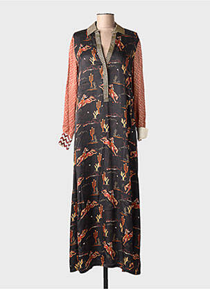 Robe longue imprimé fantaisie manches longues noir ME369 femme