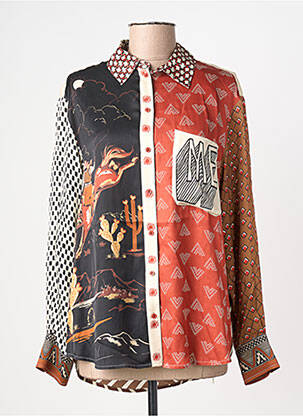 Chemisier imprimé fantaisie manches longues orange ME369 femme