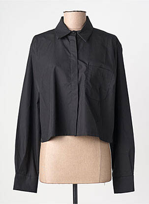 Chemisier tissage popeline manches longues noir ANDREA LEV femme