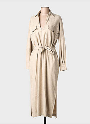 Robe mi-longue manches longues manches longues beige DIEGA femme