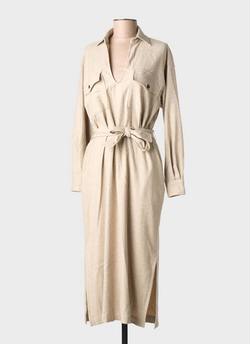 Robe mi-longue manches longues manches longues beige DIEGA femme