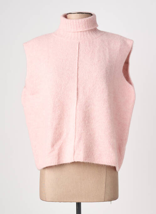 Pull col roulé tissage chiné sans manche rose HANA SAN femme