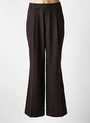 Pantalon flare fermeture zippée sous rabat avec crochet marron HANA SAN femme