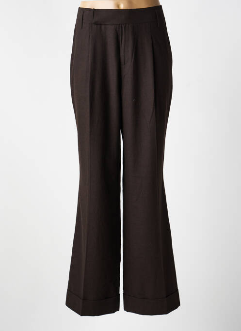 Pantalon flare fermeture zippée sous rabat avec crochet marron HANA SAN femme