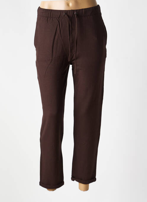 Pantalon 7/8 taille élastique marron MAJESTIC FILATURES femme