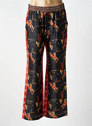 Pantalon droit taille élastique taille normale noir ME369 femme