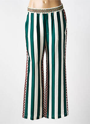 Pantalon droit taille élastique taille normale vert ME369 femme
